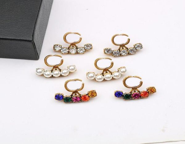 

shiny colorful diamond earrings pearl letter earrings women designer earrings brand charm earring rhinestone korean charm studs9052051, Black