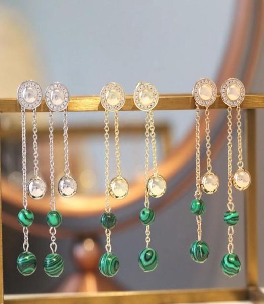 

europe america fashion style lady women brass tassels malachite settings diamond engraved letter engagement wedding long stud earr7360894, Golden;silver