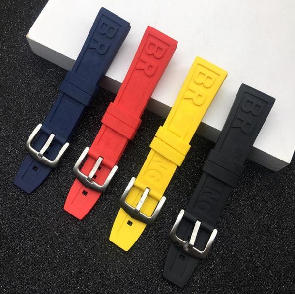 

nature rubber watch strap 22mm 24mm black blue red yelllow watchband bracelet for band logo on5678604, Black;brown