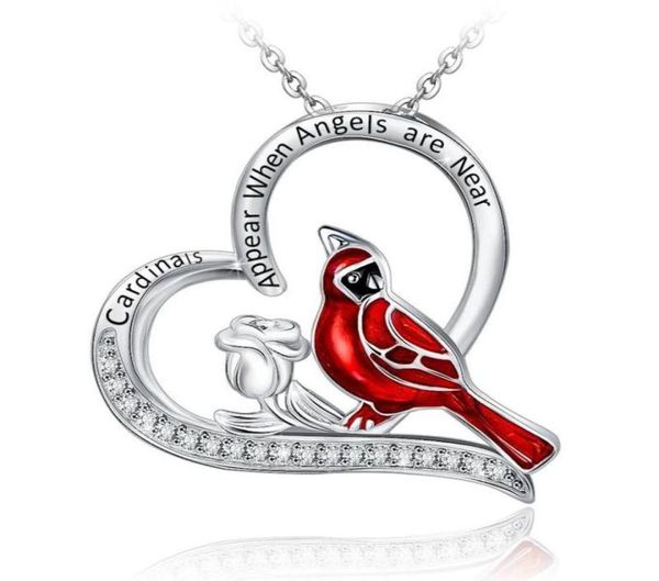 

pendant necklaces 1pc exquisite heart shaped cardinal parrot necklace red bird rose i am always with you jewelry4175374, Silver