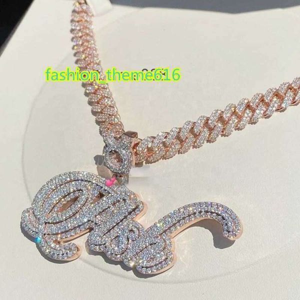 

horizon custom initial name pendant customized full iced out charm s925 moissanite diamond letter chain for men and women, Silver