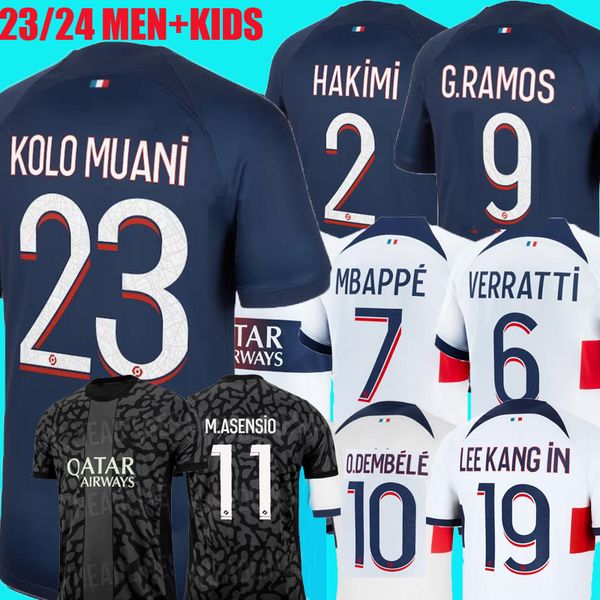 

2023 2024 mbappe soccer jerseys kolo muani o.dembele asensio maillot de foot hakimi ugarte football shirt 23 24 psgs hommes enfants men kids, Black;yellow