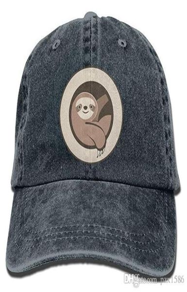 

pzx lazy cartoon sloth circle dyed washed cotton denim baseball cap hat7101455, Blue;gray