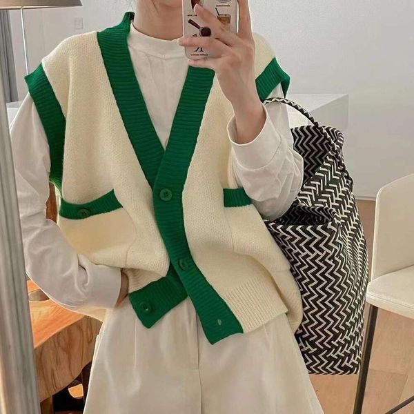 

french v neck vest sleeveless lazy wind womens sleev, Black;white