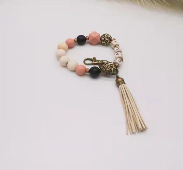 

border beaded wooden bead keychain fashion personality korean velvet tassel bracelet keyring whole9715670, Silver