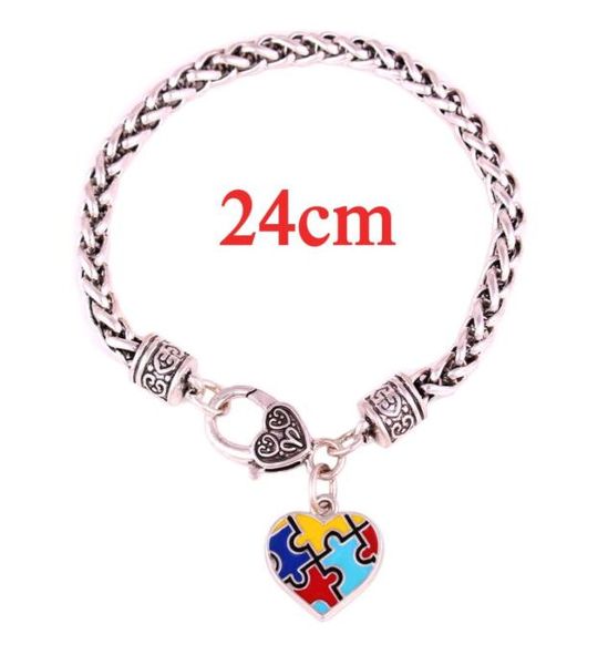

autism awareness puzzle piece heart shape charm lobster claw bracelet for 10pcslot4802393, Golden;silver