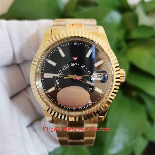 

k6f maker mens watch super quality watches 42mm sky-dweller 326938 gmt month workin 18k yellow gold cal 9001 movement mechanical a215y, Slivery;brown