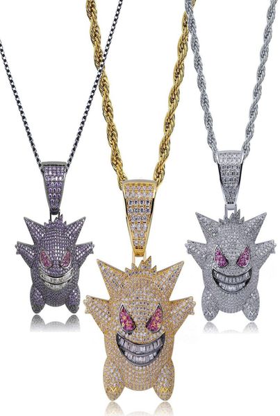 

hip hop bling bling iced out necklace gengar full 3a cubic zircon copper pendant necklace creative design jewelry for men gift7841283, Silver