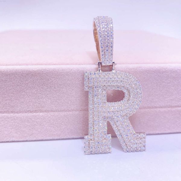 

hip hop 925 silver jewelry vvs1 moissanite diamond pendant custom name stone initial letter pendant necklace