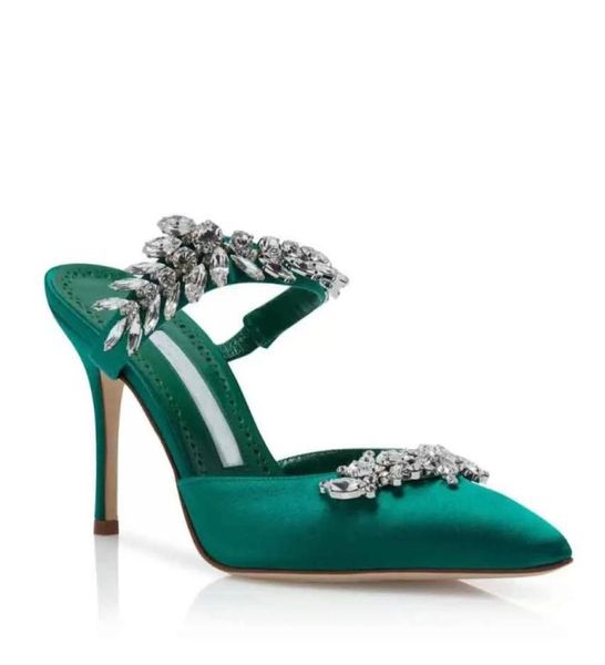 

elegant bridal wedding dress sandals shoes lurum satin crystalembellished satin mules pumps pointed toe lady high heels4948040, Black