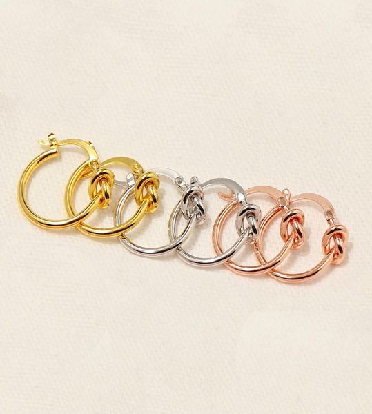 

fahion stainless steel metal wire knot earrings 18k gold stud earrings rose gold stud earrings for woman7057087, Golden;silver