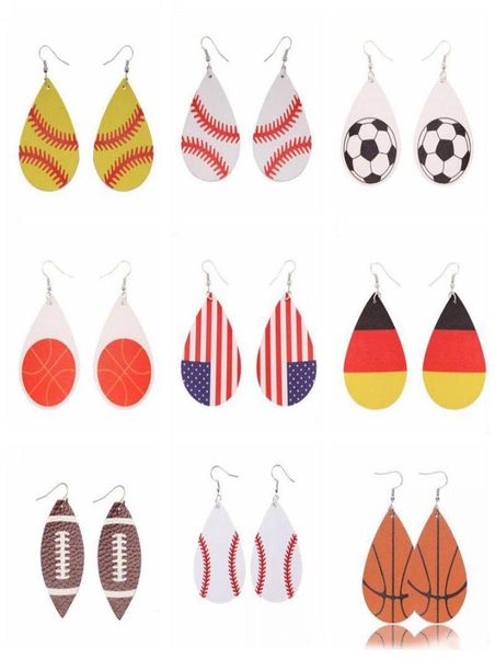 

waterdrop leather earring outdoor women sport baseball volleyball teardrop printing dangle earring fashion lady jewelry party gift5252195, Red;brown
