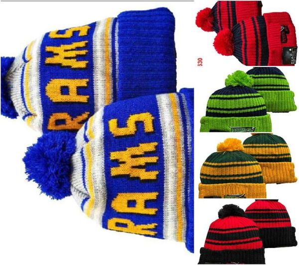 

los angeles beanies cap lar wool warm sport knit hat football striped sideline usa college cuffed pom hats men women bonnet beanie5246380, Blue;gray