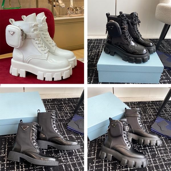 

Designer Luxury Boots Men Women Shoes Platform Base Comfort Embossed Patent Leather brand boots Black Pink Ivory Winter Fashion Motorcycle Martin Boots quality, Colour11