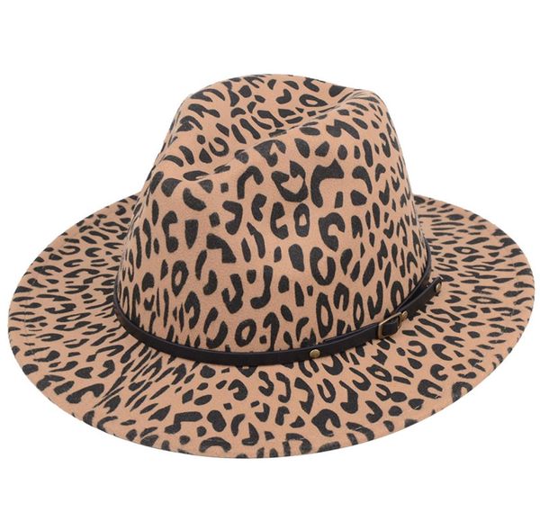 

autumn and winter woolen leopard print hat flat brim wide brim hat new couple jazz hat5460472, Blue;gray