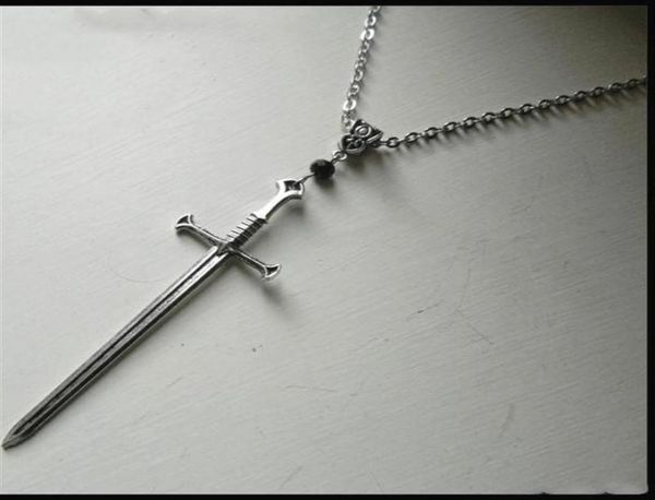 

pendant necklaces sword and black crystal necklace gothic silver color warrior jewelry mysterious for tarot gift classical fashion5581173