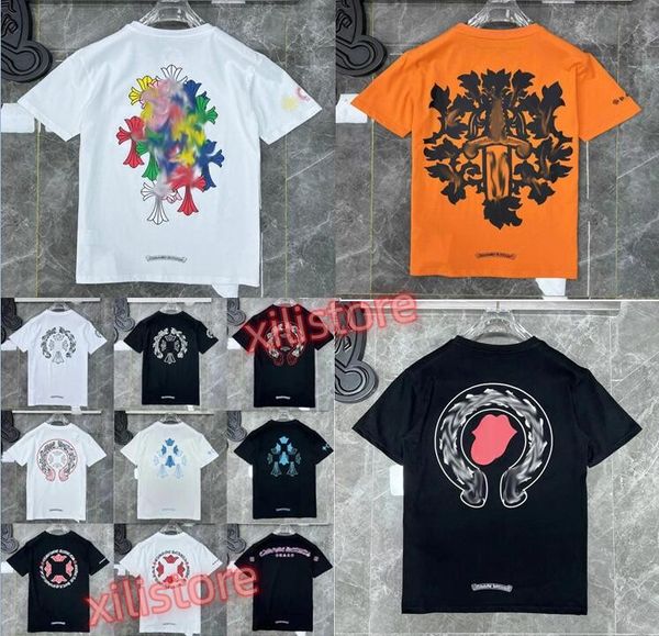 

men's t shirt fashion luxury brand ch couple tees men women t-shirts sweatshirts sanskrit letter short sleeve horseshoe tshirt classic, White;black