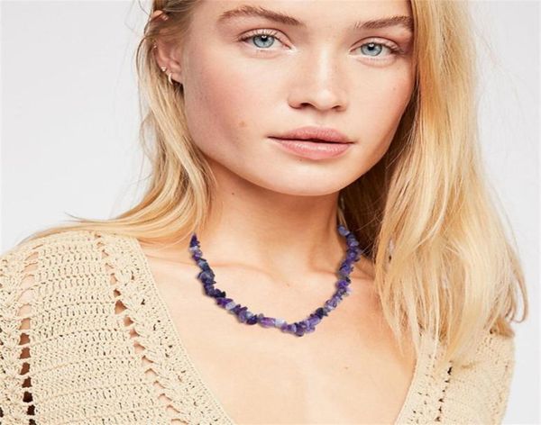 

spring and summer new beach style necklaces special shaped crushed stone amethyst string female clavicle chain crystal necklace je9702874, Silver