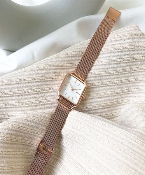 

women fashion square watches minimalist design ladies quartz wrsitwatches ulzzang gold silver stainless steel mesh strap clock 2209016858, Slivery;golden