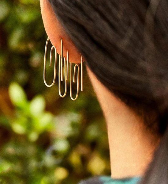 

simple paper clip ear long drop earrings for women gothic gold color copper safety pin pearl earcuff korean puncture jewelry dangl7972378, Silver