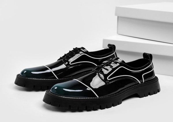 

hair stylist ankle boots for men patent leather man casual shoes gloss green thick bottom men039s dress shoes6110594, Black