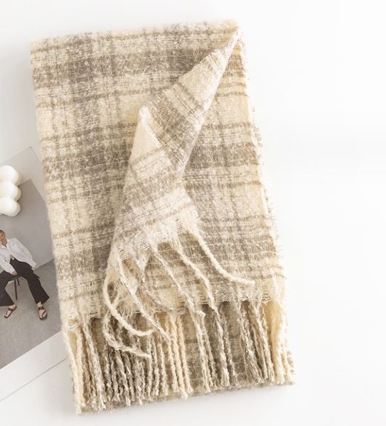 

autumn and winter square plaid scarf for women: versatile, elegant, casual style, cold resistant shawl, fashion, commuting, warm, neck prote, Blue;gray