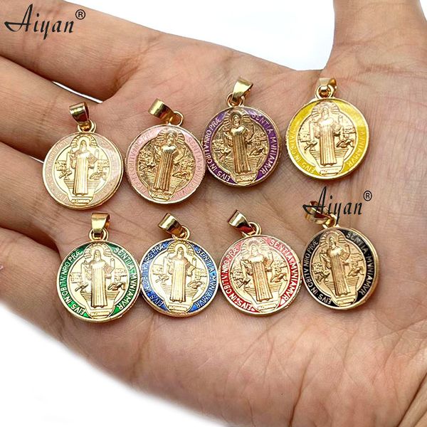 

charms 50 pieces religious saint benedict multicolor medals catholic gold plated coin san benito favors given as gifts 230907, Bronze;silver