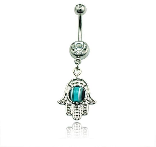 

brand new fashion belly button rings 316l stainless steel dangle retro hand navel body piercing jewelry3297198, Silver