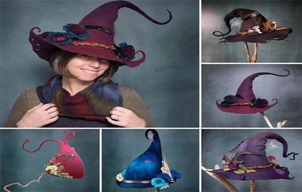 

wide brim hats witch hat halloween easter party felt witch hats warm women pointed autumn props cap halloween winter decor cosplay7415265, Blue;gray