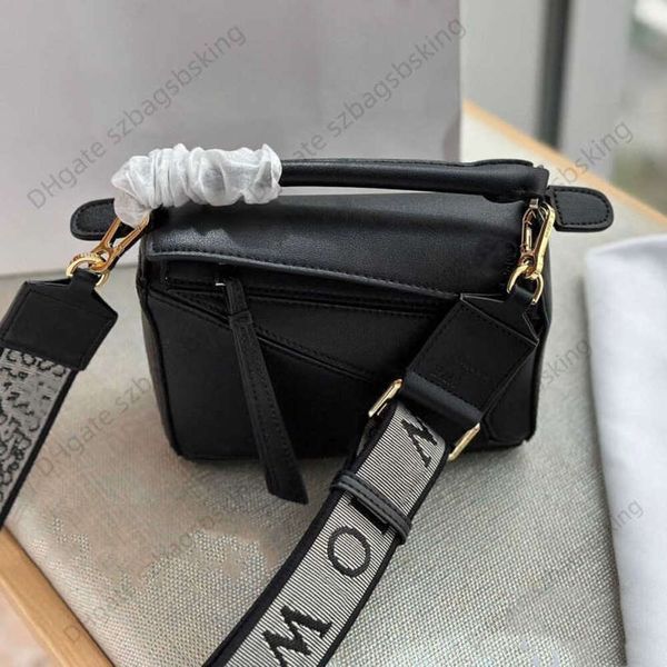 

puzzles geometry bag lowes brand shoulder handbag women's leather embroidered wide shoulder strap mini spliced diamond checker high cap