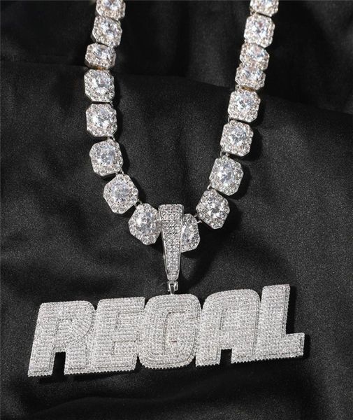 

new fashion design custome name letter necklace gold plated bling cz letters custom name pendant necklace with 3mm 24inch rope cha1228463, Silver