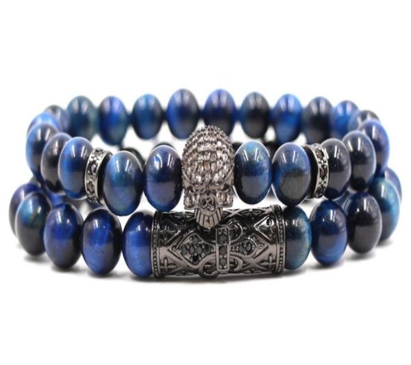 

8mm dgfy43 elastic adjusted nature frosted agate onyx black stone volcanic lava micro pave crown cz cubic zirconia bracelet8594306
