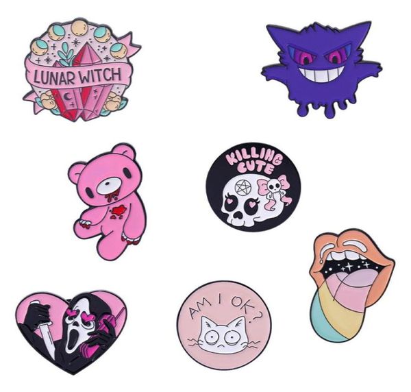 

man metal enamel lapel brooches pin love heart pink mouth bear cat halloween style funny design luxury women brooch 1254 e35336080, Gray