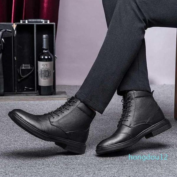 

men ankle boots winter high board shoes genuine leather man snow boot with fur keep warm flats big size253m2496903, Black