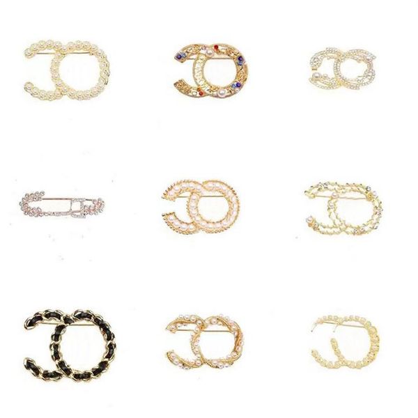 

15color 18k gold plated brand designer letters brooches women crystal rhinestone pearl suits dress pin jewelry clothing decoration308t, Gray