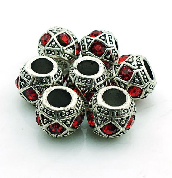

brand new fashion metal beads antique silver crystal big hole loose beads fit european bracelets diy jewelry7046542, Black