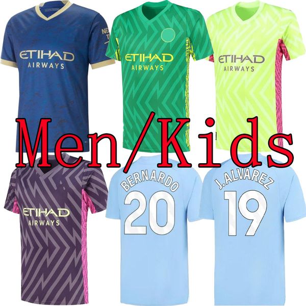 

2023 2024 haaland football kits tracksuits soccer jerseys 23 24 grealish sterling mans cities mahrez de bruyne foden footbal kids kit boys g, Black;yellow