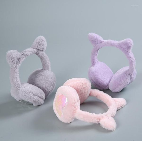 

berets winter warm earmuffs for women solid color plush sequins heart ear cover girl cute comfortable utdoor cold protection earm9256600, Blue;gray