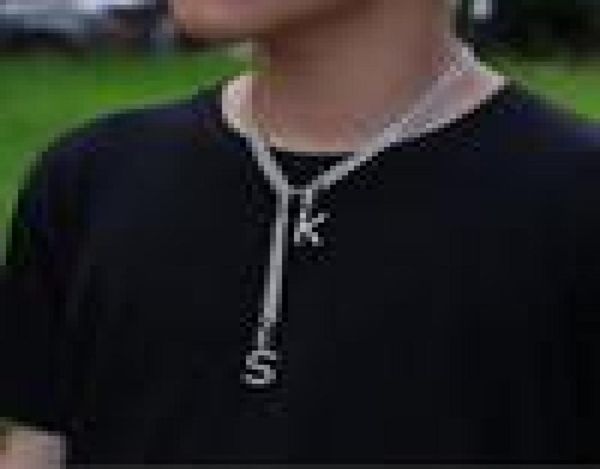 

8mm iced out cuban chain custom 2 letters pendant necklaces charm necklace for men women gold silver hip hop jewelry2015683, Black