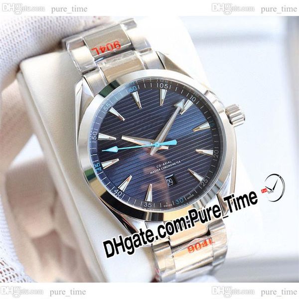 

41mm aqua terra 150m a8500 automatic mens watch 220 10 41 21 03 001 blue texture dial stick markers cnc stainless steel bracelet g204w, Slivery;brown