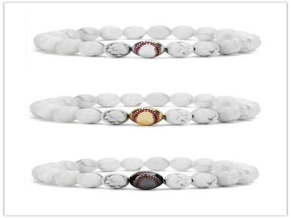 

copper baseball ball charms bracelet 8mm white turquoise stone beads bracelet elastic strand friendship wristband jewelry1989479, Golden;silver