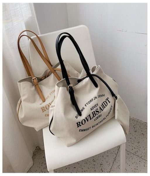 

canvas bag large capacity women039s shoulder bag 2021 new fashion oneshoulder tote bag simple and casual shopping bag4257326