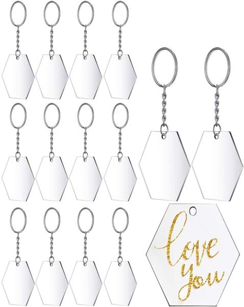 

transparent acrylic disc and key chain transparent acrylic key chain blank for diy items and crafts hexagon48 pieces4494759, Silver