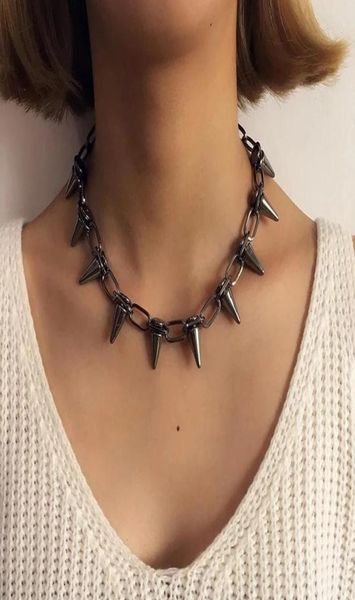 

rivets chokers punk goth handmade ccb material choker necklace spike rivet rock gothic pendant necklaces2128764, Silver