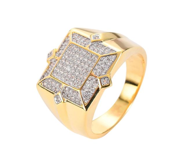 

cz rings for mens geometric hip hop gold silver plated jewelry iced out full diamond bling bling ring hip hop jewelry1385933