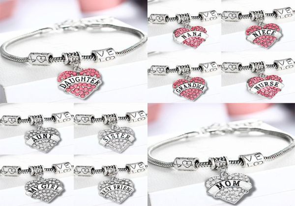 

crystal heart love charm bracelets silver pink plated mom sister grandma hope friend family member bracelet wristband women christ7235946, Golden;silver
