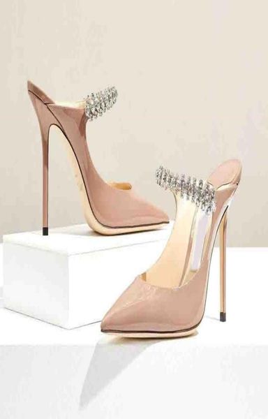 

2021 luxurious sandals brands women039s pumps bing slipper high heels crystal straps stiletto heel pointed toe party weddi8080516, Black