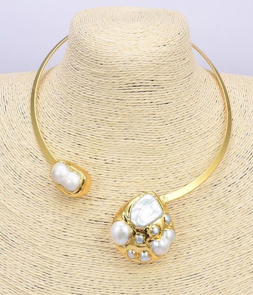 

guaiguai jewelry natural white keshi pearl 24 k yellow gold plated choker necklace handmade for women real jewlery lady fashion je6644312, Silver