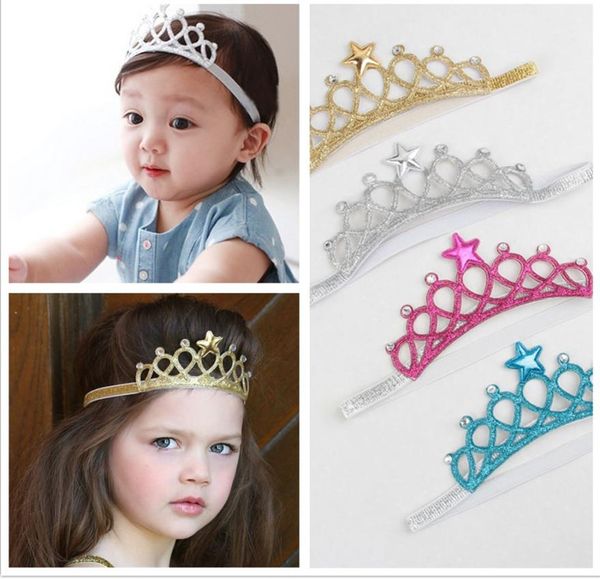 

baby girls headbands sparkle crowns kids grace crown hair accessories tiaras headband with star rhinestone 4 colors for toddler kh2919262, Slivery;white