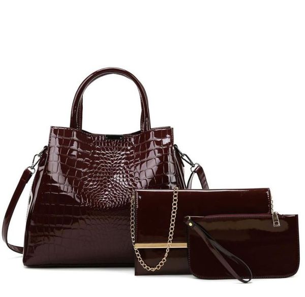 

evening bags burgundy patent leather handbag women bag big capacity lady office purse messegner crossbody shoulder sets 3 pcs5697979